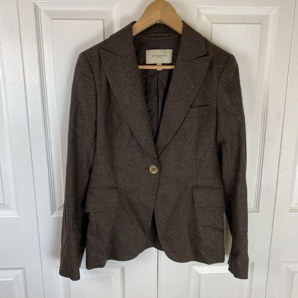 Burberry London 6 Blazer Jacket Single Breasted Wool Silk Gold Buttons Tweed - Picture 1 of 5